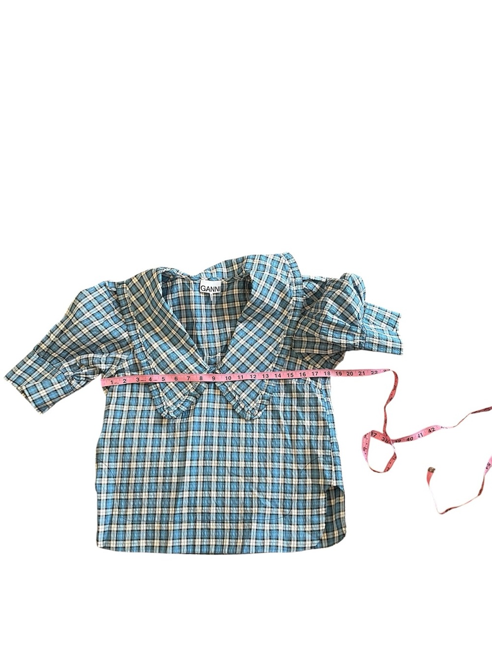GANNI Seersucker Plaid Collar Blouse - Picture 14 of 15